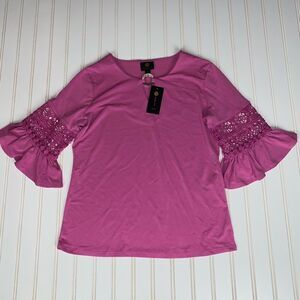 JM Collection Beach Bliss Petite Crochet-Inset Top Pink Dahlia PS NWT